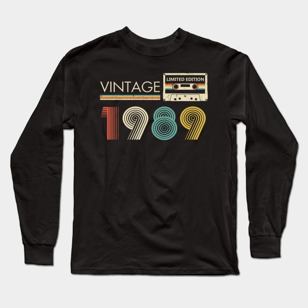 34th Birthday Vintage 1989 Limited Edition Cassette Tape Long Sleeve T-Shirt by Brodrick Arlette Store